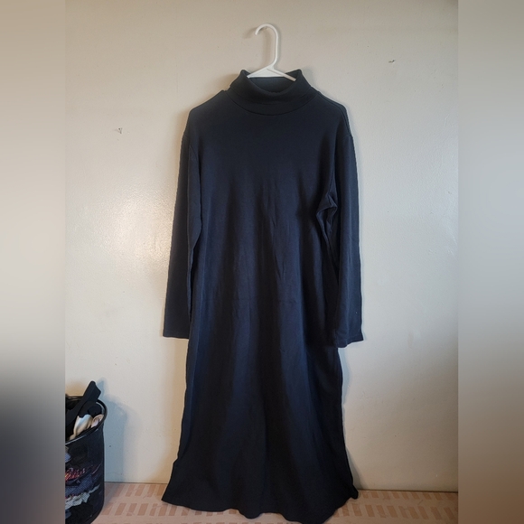 Lands End Black Jersey Knit Long Sleeve Turtle Neck Maxi Dress - Picture 3 of 4